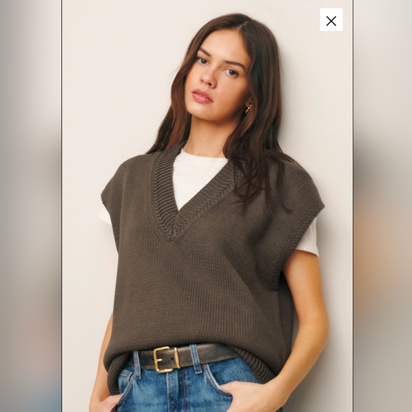 Reformation Sweaters - Reformation Olive Brown V-Neck Knit Sweater Vest